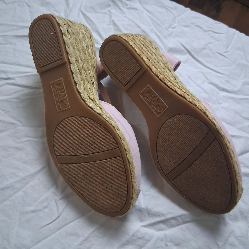 Chaps Pink Espadrille Sandals with Brown Accents